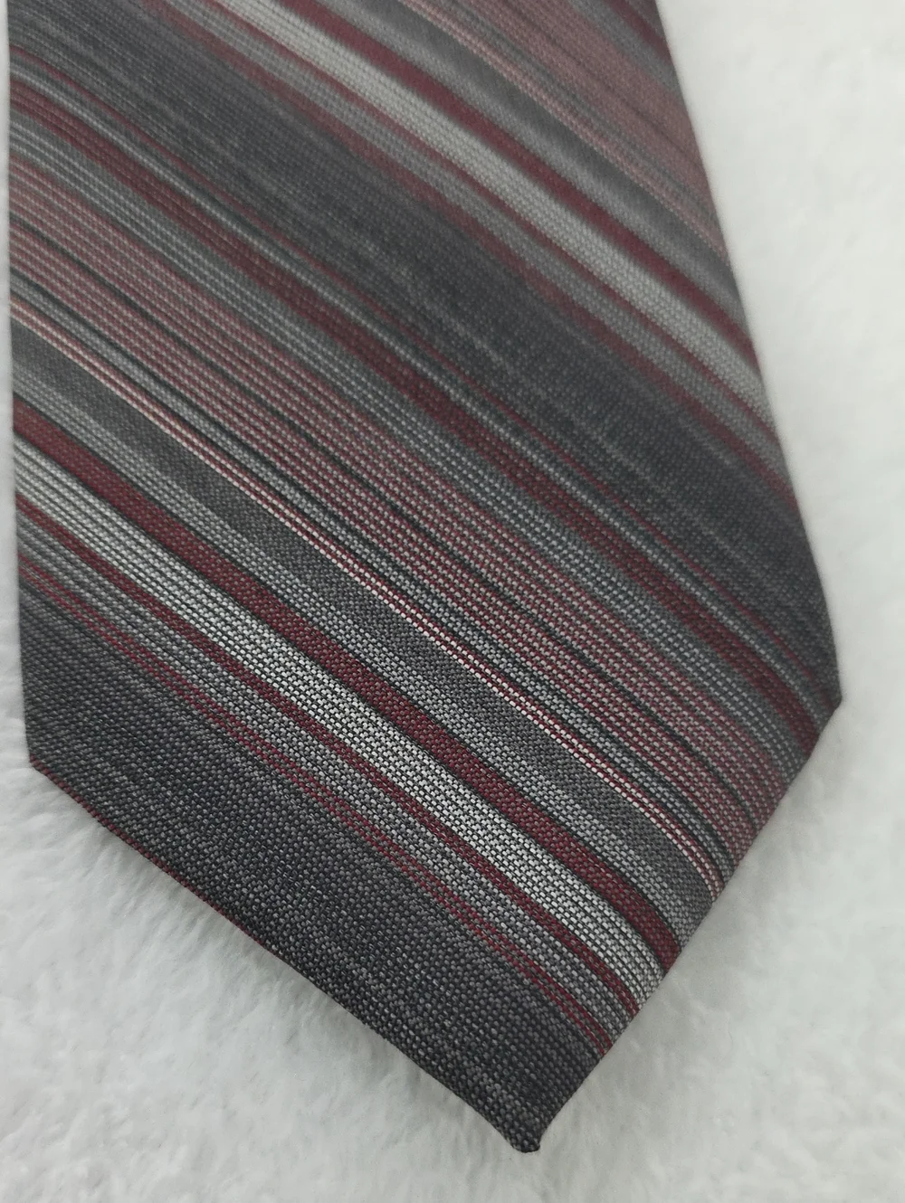 Wembley Diagonal Striped Neck Tie Gray Burgundy Silver Polyester